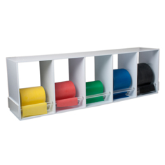 Fabrication Enterprises CanDo&reg; Exercise Band Rack, Plastic, 5 Rolls, Including: 5 x 50 Yard CanDo&reg; Low Powder Set (Yellow, Red, Green, Blue, Black)