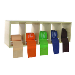 Fabrication Enterprises CanDo&reg; Exercise Band Rack, Plastic, 5 Rolls, Including: Val-u-Band&reg; - Latex Free - 5 x 50 Yard Rolls (Peach, Orange, Lime, Blueberry, Plum)