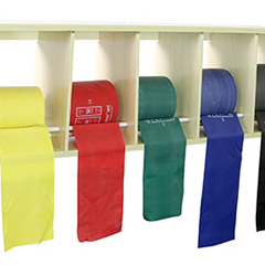 Fabrication Enterprises CanDo&reg; Exercise Band Rack, Plastic, 5 Rolls, Including: 5 x 50 Yard CanDo&reg; Accuforce™ Low Powder Set (Yellow, Red, Green, Blue, Black)