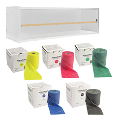 Fabrication Enterprises Cando Dispens-A-Band Exercise Band Rack, Wood, 5 Rolls, Including: 5 X 50 Yard Theraband Latex Set (Yellow, Red, Green, Blue, Black)