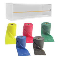 Fabrication Enterprises Cando Dispens-A-Band Exercise Band Rack, Wood, 5 Rolls, Including: 5 X 50 Yard Theraband Latex Free Set (Yellow, Red, Green, Blue, Black)