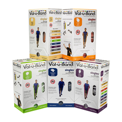 Fabrication Enterprises Val-U-Band Resistance Bands, Pre-Cut Strip, 5', 5 Cases Of 30 Units Each, Peach, Orange, Lime, Blueberry, Plum, Latex-Free