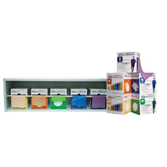 Fabrication Enterprises Val-U-Band Resistance Bands, Dispenser Roll, 100 Yds. (2 X 50 Yds.), 5-Piece Set, Peach, Orange, Lime, Blueberry, Plum, Dispenser Rack Included, Contains Latex