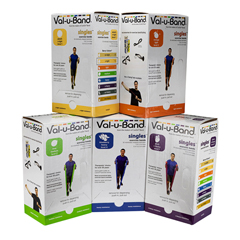 Fabrication Enterprises Val-U-Band Resistance Bands, Pre-Cut Strip, 5', 5 Cases Of 30 Units Each, Peach, Orange, Lime, Blueberry, Plum, Contains Latex