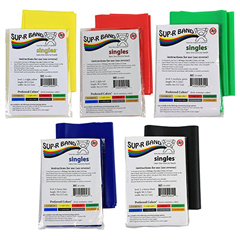 Fabrication Enterprises Sup-R Band&reg; Latex Free Exercise Band - 5 Foot Singles&reg;, 5-Piece Set (1 Each: Yellow, Red, Green, Blue, Black)