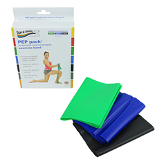 Fabrication Enterprises Sup-R Band&reg; Latex Free Exercise Band - Pep Pack&reg;, 3-Piece Set (1 Each: Green, Blue, Black)