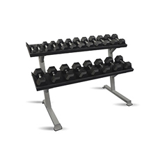 FNT10-7138 - Fabrication Enterprises - Inflight®69 2-Tier DB Rack - Tray Style (69 Trays) with a 10 Pair (5-50lb) Rubber Hex Dumbbell Set
