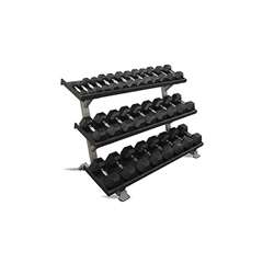 FNT10-7140 - Fabrication Enterprises - Inflight®69 3-Tier DB Rack - Tray Style (69 Trays) with a 15 Pair (5-75lb) Rubber Hex Dumbbell Set