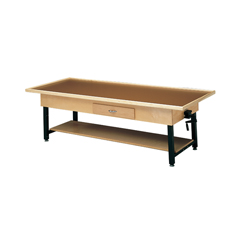Fabrication Enterprises Wooden Treatment Table - Manual Hi-Low, Raised-Rim, Shelf, Drawer, 78