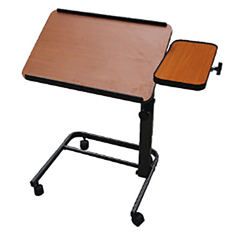 FNT43-2387 - Fabrication Enterprises - Acrobat Overbed Table, Adjustable Height, Tilt Top, Brown Maple