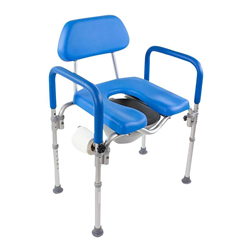 Fabrication Enterprises Dignity Commode Shower Chair, Padded, Adjustable Height, Toilet Paper Holder, Blue