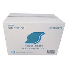 General Small Roll Bath Tissue, Septic Safe, 1-Ply, White, 1,000 Sheets/Roll, 96 Rolls/Carton