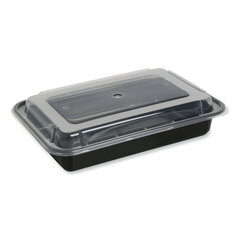 General Food Container with Lid, 28 oz, 8.81 x 6.02 x 2.04, Black/Clear, Plastic, 150/Carton