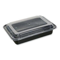 General Food Container with Lid, 38 oz, 8.81 x 6.02 x 2.48, Black/Clear, Plastic, 150/Carton