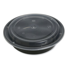 General Food Container with Lid, 24 oz, 7.28 x 7.28 x 1.96, Black/Clear, Plastic, 150/Carton