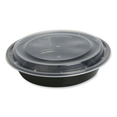 General Food Container with Lid, 48 oz, 8.85 x 8.85 x 2.24, Black/Clear, Plastic, 150/Carton