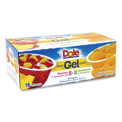 Dole Foods Fruit in Gel Cups, Mandarins/Orange, Peaches/Strawberry, 4.3 oz Cups, 16 Cups/Carton, Ships in 1-3 Business Days