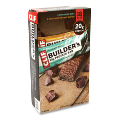 Clif Bar Builders Protein Bar, Chocolate Mint/Chocolate Peanut Butter, 2.4 oz Bar, 18 Bars/Box, Ships in 1-3 Business Days