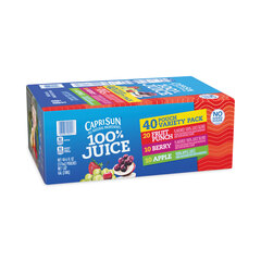 Kraft 100% Juice Pouches Variety Pack, 6 oz, 40 Pouches/Carton, Ships in 1-3 Business Days