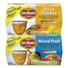 Del Monte Diced Peaches and Mixed Fruit Cups, 4 oz Cups, 16 Cups/Carton, Ships in 1-3 Business Days
