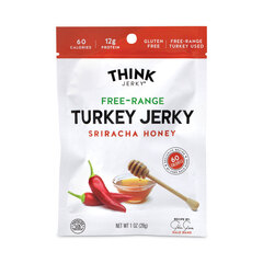 Think Jerky Sriracha Honey Turkey Jerky, 1 oz Pouch, 12/Pack, Ships in 1-3 Business Days