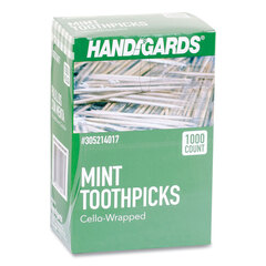 Handgards Individually Wrapped Round Wood Mint Toothpicks, 4