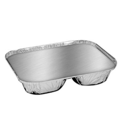 HFA INC Aluminum Oblong Container with Lid, 3-Compartment, 24 oz, 8.5 x 6.38 x 1.47, Silver, 250/Carton