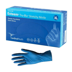 Cardinal Health ESTEEM Stretch Nitrile Exam Gloves, Powder-Free, X-Large, Blue, Non-Sterile - 4.7 MIL, 1300/CS