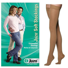 Juzo Soft Thigh-High with Silicone Border, 30-40, Full Foot, Short, Beige, Size 3, 2/PK
