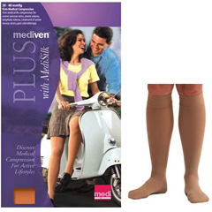 Mediven Plus Calf with Silicone Top Band, 30-40, Petite, Closed Toe, Beige, Size 3, 2/PK