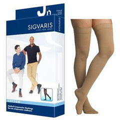 Sigvaris Cotton Comfort Men's Thigh-High Compression Stockings Grip-Top Large Long, Crispa, 1/EA
