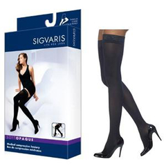 Sigvaris Soft Opaque Thigh-High with Grip-Top, 20-30, Large, Long, Closed, Black, 2/PK