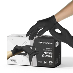 FifthPulse Nitrile Exam Latex Free & Powder Free Gloves, Black, 100/BX, Medium