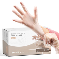 FifthPulse Vinyl Exam Latex Free & Powder Free Gloves - Clear - Box of 100 Gloves (Small)
