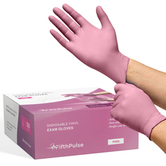 FifthPulse Vinyl Exam Latex Free & Powder Free Gloves, Pink,  50/BX, Large