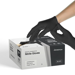 FifthPulse Nitrile Exam Latex Free & Powder Free Gloves, Black, 50/BX, Medium
