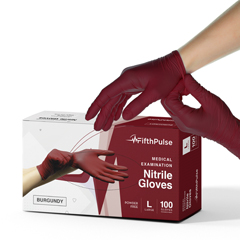 FifthPulse Nitrile Exam Latex Free & Powder Free Gloves, Burgundy, 100/BX, Large