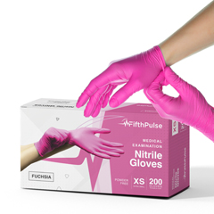 FifthPulse Nitrile Exam Latex Free & Powder Free Gloves, Fuchsia, XS, 200/BX