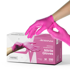 FifthPulse Nitrile Exam Latex Free & Powder Free Gloves, Fuchsia, 200/BX, Medium