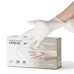 FifthPulse Medical Examination Latex Gloves, Powder Free Disposable Gloves, XS, Natural, 50/BX