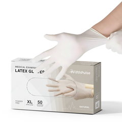 FifthPulse Medical Examination Latex Gloves, Powder Free Disposable Gloves, XL, Natural, 50/BX