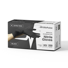 FifthPulse Nitrile Exam Latex Free & Powder Free THICKER Gloves, Black (4 mil), 200/BX, XS