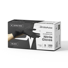 FifthPulse Nitrile Exam Latex Free & Powder Free THICKER Gloves, Black (4 mil), 200/BX, Small