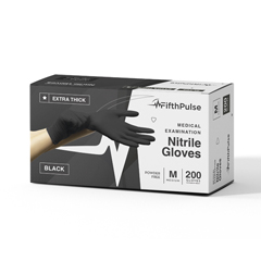 FifthPulse Nitrile Exam Latex Free & Powder Free THICKER Gloves, Black (4 mil), 200/BX, Medium