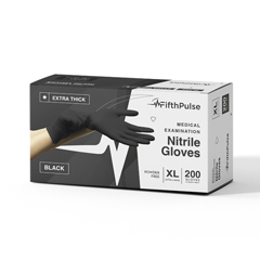 FifthPulse Nitrile Exam Latex Free & Powder Free THICKER Gloves, Black (4 mil), 200/BX, XL