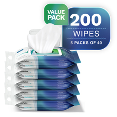 FifthPulse Premoisten Disposable Washcloths, Alcohol Free, Infused Aloe & Lanolin - 5 / 40 Pack Wipes (200 Wipes Total)
