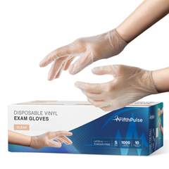 FifthPulse Vinyl Exam Latex Free & Powder Free Gloves, Clear, Small, 100/Box, 10 Boxes/Case