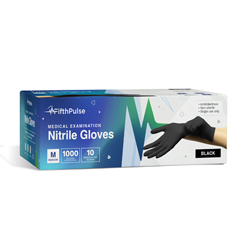 FifthPulse Nitrile Disposable Gloves, Powder and Latex Free Rubber Gloves, Medical Exam Gloves, Medium, Black, 100/Pack, 10 Packs/Carton