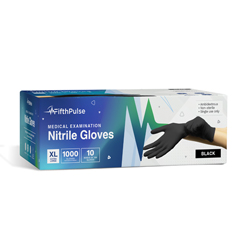 FifthPulse Nitrile Disposable Gloves, Powder and Latex Free Rubber Gloves, Medical Exam Gloves, XL, Black, 100/Box, 10 Boxes/Carton