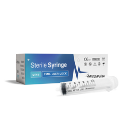 FifthPulse 75ml Syringe with Luer Lock (NO Needle), Measurement Dispensing, Sterile, Individually Wrapped, 5/PK